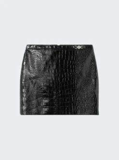 Versace Crocodile-Effect Leather Mini Skirt Black