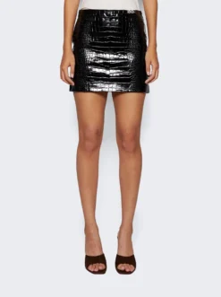 Versace Crocodile-Effect Leather Mini Skirt Black -Artemides shop 1011414 1A08447 2509 03 1