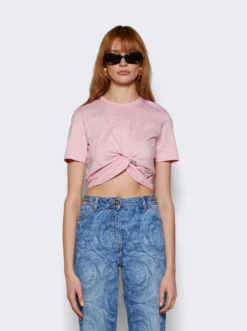 Versace Milano Stamp Crop T-shirt Pale Pink -Artemides shop 1013606 1A10140 28471 03 1