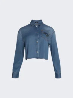 Versace Milano Stamp Crop Denim Shirt Blue