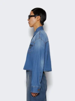 Versace Milano Stamp Crop Denim Shirt Blue 8 Versace Milano Stamp Crop Denim Shirt Blue -Artemides shop 1014208 1A10073 Blue 04