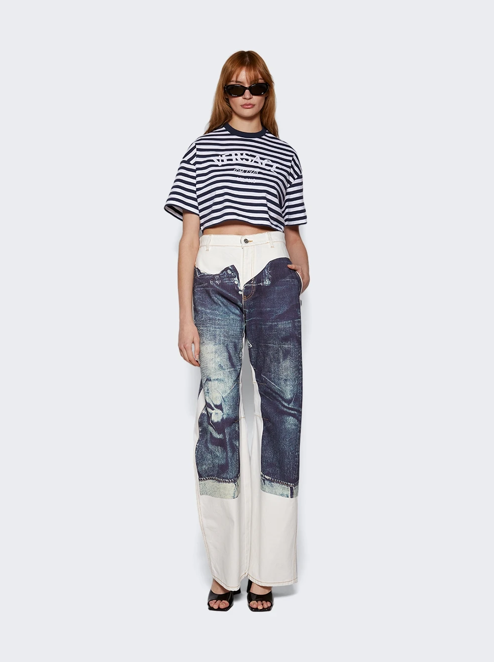 Versace Lancora Crop T-shirt White And Navy 2 Versace Lancora Crop T-shirt White And Navy - Image 2