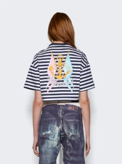 Versace Lancora Crop T-shirt White And Navy 9 Versace Lancora Crop T-shirt White And Navy -Artemides shop 1014237 1A10133 05 1