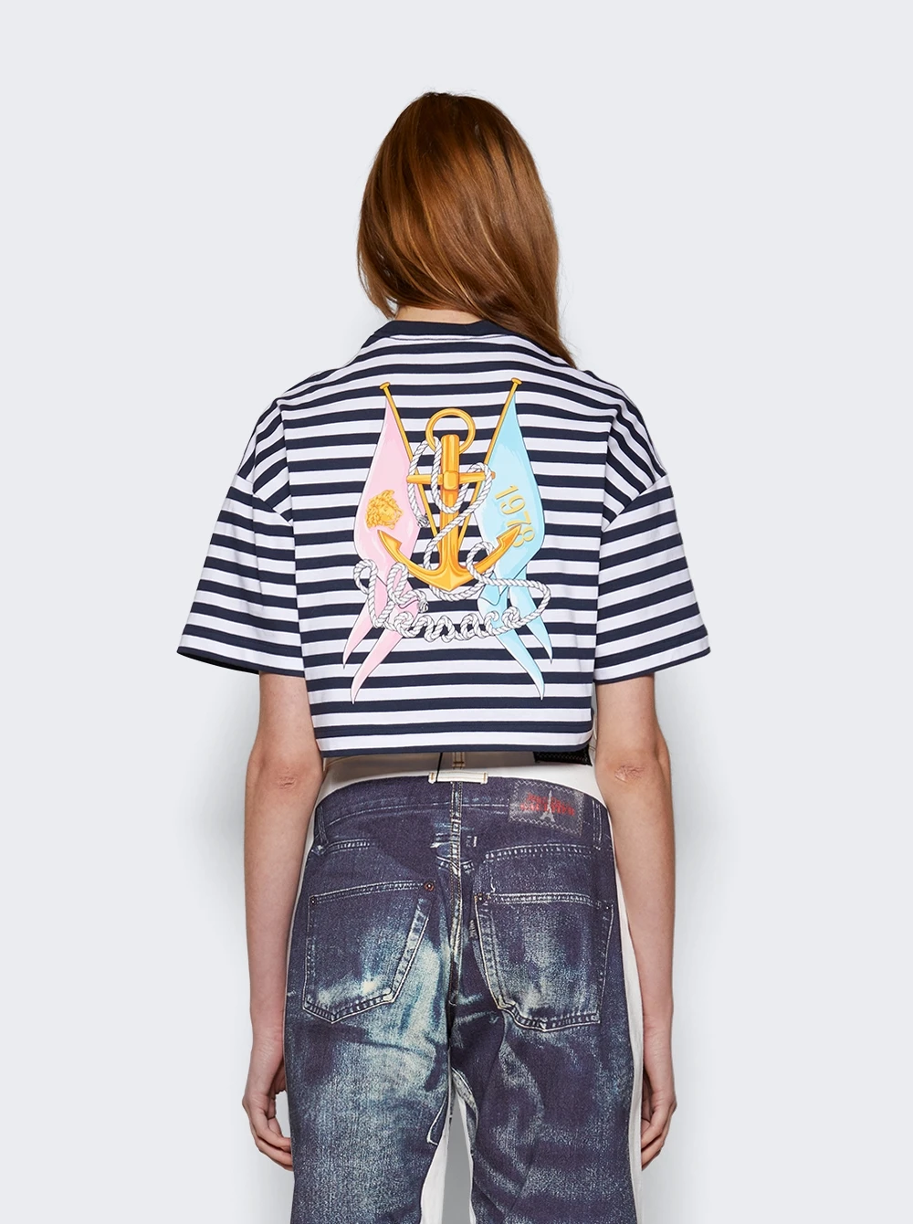 Versace Lancora Crop T-shirt White And Navy 5 Versace Lancora Crop T-shirt White And Navy - Image 5