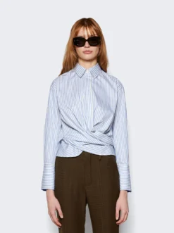 Victoria Beckham Wrap Front Blouse Chamomile And Oxford Blue -Artemides shop 1124WSH005206C 48658 03 1