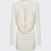 Magda Butrym Long Sleeve Draped Mini Dress Cream