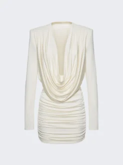 Magda Butrym Long Sleeve Draped Mini Dress Cream