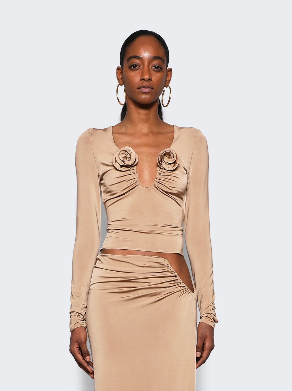 Magda Butrym Floral Applique Blouse Beige 3 Magda Butrym Floral Applique Blouse Beige - Image 3