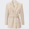 Wool Belted Blazer Dress Feather Beige