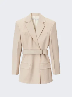 Wool Belted Blazer Dress Feather Beige