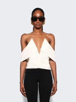 Magda Butrym V Neck Wrap Blouse Cream -Artemides shop 201424 29884 03 1