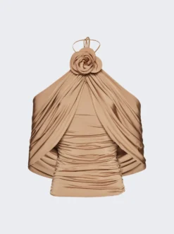 Magda Butrym Flower Applique Wrap Blouse Beige