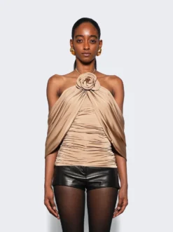 Magda Butrym Flower Applique Wrap Blouse Beige -Artemides shop 211424 3813 03 1