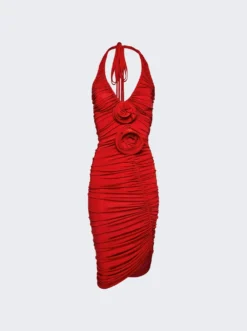 Magda Butrym Ruched Halter Midi Dress Red