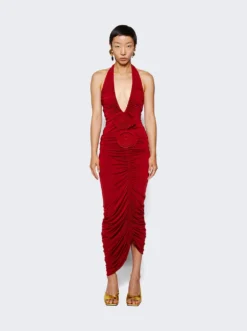 Magda Butrym Ruched Halter Midi Dress Red -Artemides shop 226723 2638 03 1