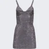 Area Crystal Embellished Mini Dress Charcoal