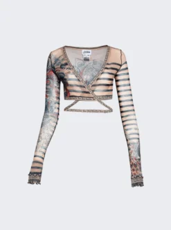 Jean Paul Gaultier Mariniere Tattoo V-neck Top Nude And Blue 9 Jean Paul Gaultier Mariniere Tattoo V-neck Top Nude And Blue -Artemides shop 2315 f to106 t537 635030 01