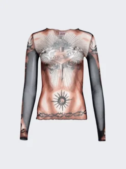 Jean Paul Gaultier Long Sleeves Crew Neck Top Nude And Brown -Artemides shop 2315 u to118 t538 636000 01