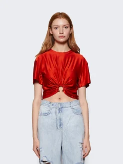 Ring Gathered Cropped Tee Paprika -Artemides shop 23FJTO539VI0267 45618 03 1