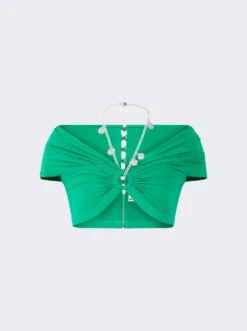 Keyhole Gathered Crop Top Emerald