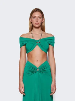 Keyhole Gathered Crop Top Emerald -Artemides shop 23FJTO593CU0002 4300 03 1