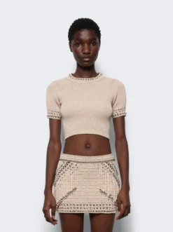 Crochet Knit Crop Top Shiny Beige -Artemides shop 23FMPU190ML0232 44288 03 1