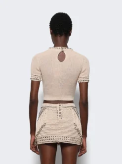 Crochet Knit Crop Top Shiny Beige -Artemides shop 23FMPU190ML0232 44288 05 1