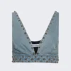 Studded Cropped Top Light Denim Blue