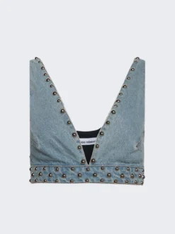 Studded Cropped Top Light Denim Blue