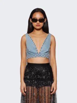 Studded Cropped Top Light Denim Blue -Artemides shop 23PCTO521CO0469 43890 03 1