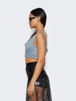 Studded Cropped Top Light Denim Blue -Artemides shop 23PCTO521CO0469 43890 04 1