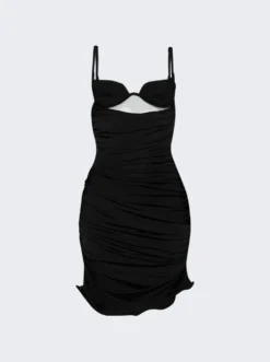 Mugler Ruffled Jersey Mini Dress Black