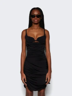 Mugler Ruffled Jersey Mini Dress Black -Artemides shop 23W1RO15346005 Black 03