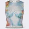 Jean Paul Gaultier Flowers Printed Body Tank Top Blue