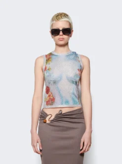 Jean Paul Gaultier Flowers Printed Body Tank Top Blue -Artemides shop 23 12 F TO056 M044 9190 2845 03 1