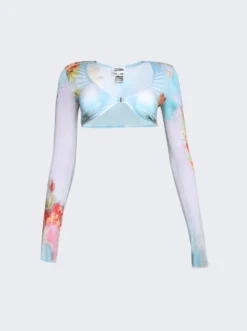 Jean Paul Gaultier Flowers Printed Body Crop Top Blue