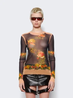 Jean Paul Gaultier Flowers Petit Grand Print Long Sleeve Top Black -Artemides shop 23 12 U TO062 T525 6800 2509 03 1