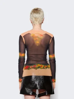 Jean Paul Gaultier Flowers Petit Grand Print Long Sleeve Top Black -Artemides shop 23 12 U TO062 T525 6800 2509 05 1
