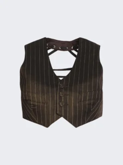 Jean Paul Gaultier Laced Gilet Crop Top Brown