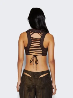 Jean Paul Gaultier Laced Gilet Crop Top Brown -Artemides shop 23 15 F GI002 C038 6003 5438 05 1
