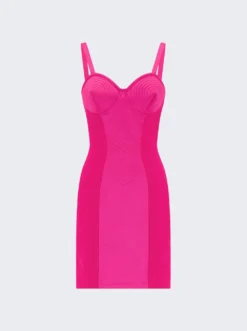 Jean Paul Gaultier Satin Stretch Conical Mini Dress Shocking Pink