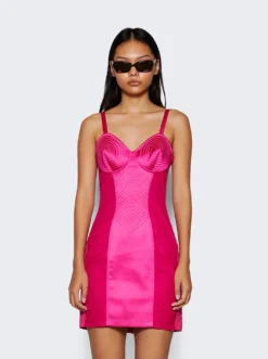 Jean Paul Gaultier Satin Stretch Conical Mini Dress Shocking Pink -Artemides shop 23 15 F RO039 C032 22 43947 03 1