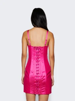 Jean Paul Gaultier Satin Stretch Conical Mini Dress Shocking Pink -Artemides shop 23 15 F RO039 C032 22 43947 05 1