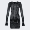 Jean Paul Gaultier L'oeil Tattoo Short Dress Black And Grey