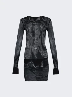 Jean Paul Gaultier L'oeil Tattoo Short Dress Black And Grey