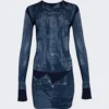 Jean Paul Gaultier L'oeil Tattoo Short Dress Navy