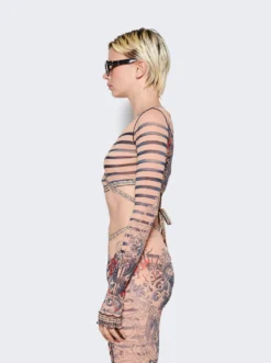 Jean Paul Gaultier Mariniere Tattoo V-neck Top Nude And Blue 10 Jean Paul Gaultier Mariniere Tattoo V-neck Top Nude And Blue -Artemides shop 23 15 F TO106 T537 635030 48157 04 1