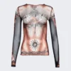 Jean Paul Gaultier Long Sleeves Crew Neck Top Nude And Brown