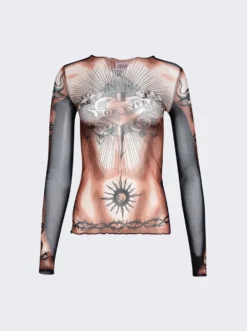 Jean Paul Gaultier Long Sleeves Crew Neck Top Nude And Brown