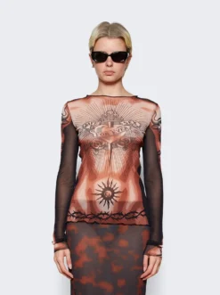 Jean Paul Gaultier Long Sleeves Crew Neck Top Nude And Brown -Artemides shop 23 15 U TO118 T538 636000 48166 03 1